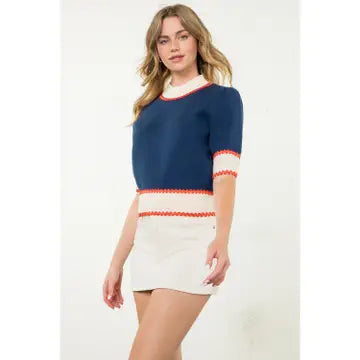 Short Sleeve Colorblock Knit Top