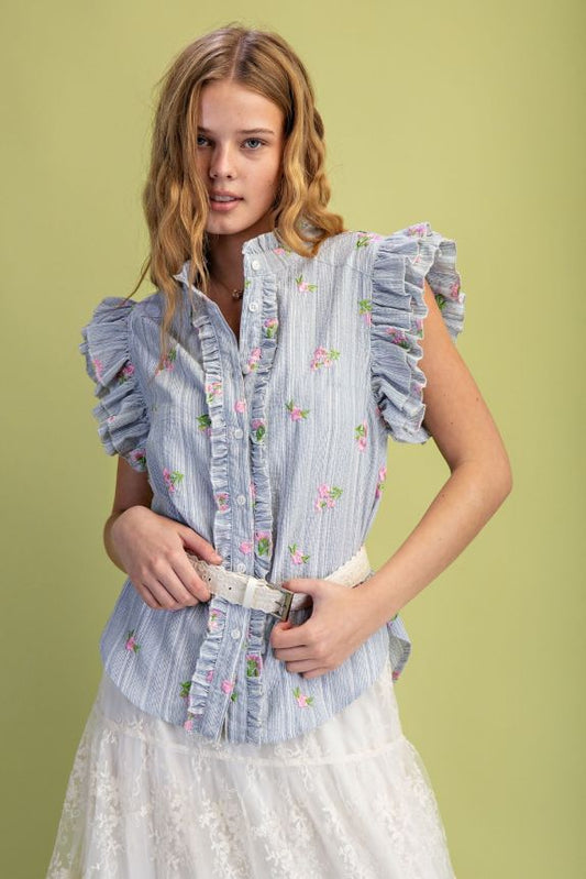 EMBROIDERY DETAILING STRIPED SHIRT