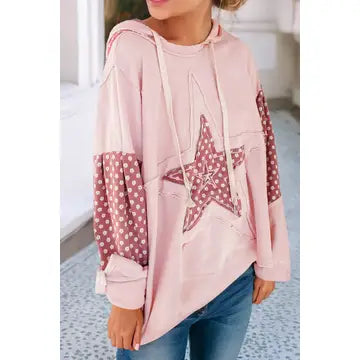 Patchwork Star Pattern Drawstring Hoodie