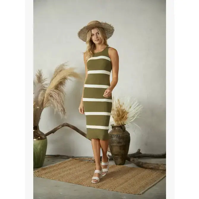 Stripe Sweater Sleeveless Midi Dress