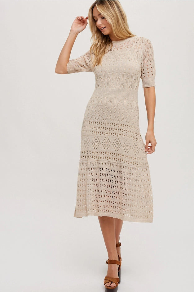 Knit Puff Sleeved Midi Dress