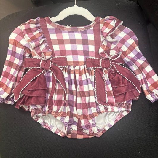 Fall Plaid Petals Collar Girls Bubble Outfit