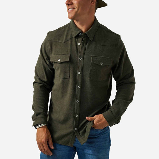 BURLEBO L/S AUSTIN SHIRT - OLIVE GREEN